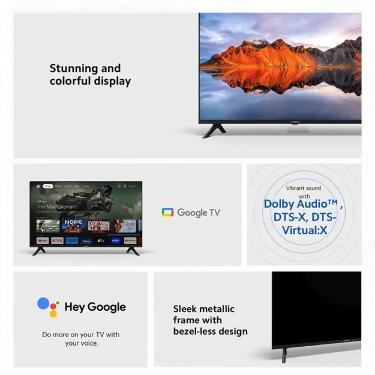 Xiaomi TV A 32 Компактный размер с цветным экраном, динамический звук и Dolby Audio ™ , DTS-X и DTS Virtual: X, высококачественное металлическое фини