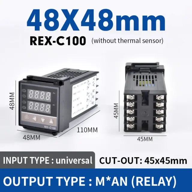 Цифровой ПИД-регулятор температуры REX-C100 48x48 мм, 110-240В, 0-1300°C
