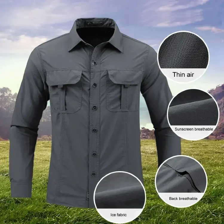 Мужская спортивная рубашка с длинными рукавами быстросохнущая