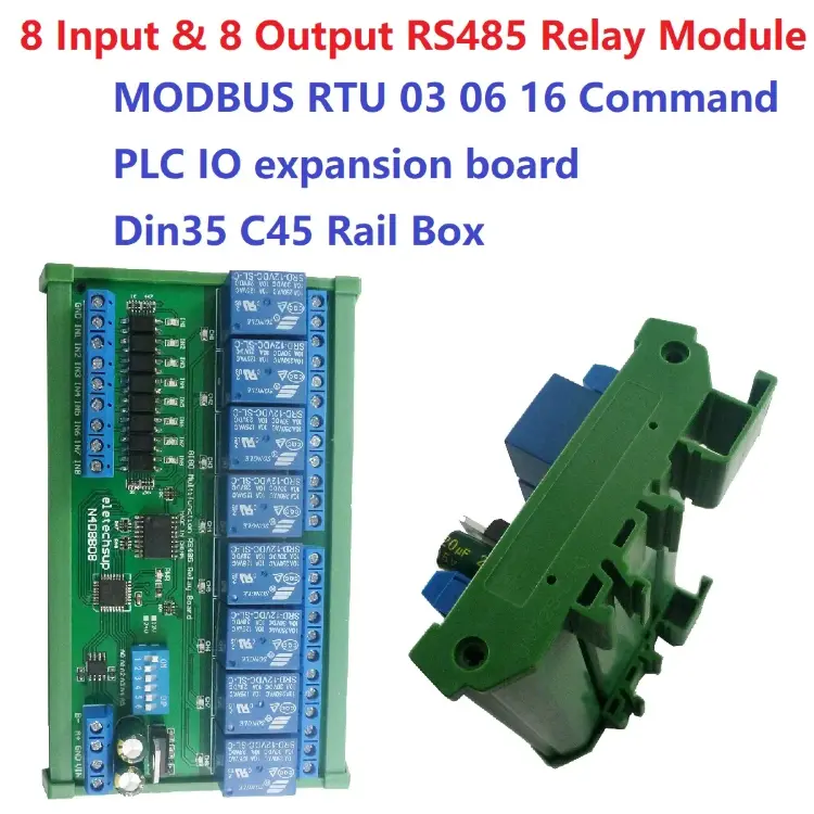 Релейный модуль 8 входов 8 выходов DC 12V 24V RS485 Modbus RTU DIN35