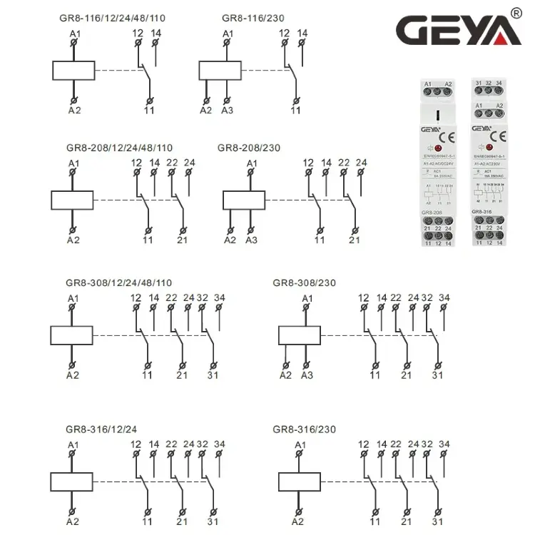 GEYA GR8 DIN промежуточное реле AC/DC 12V 24V 48V 1SPDT 2SPDT 3SPDT