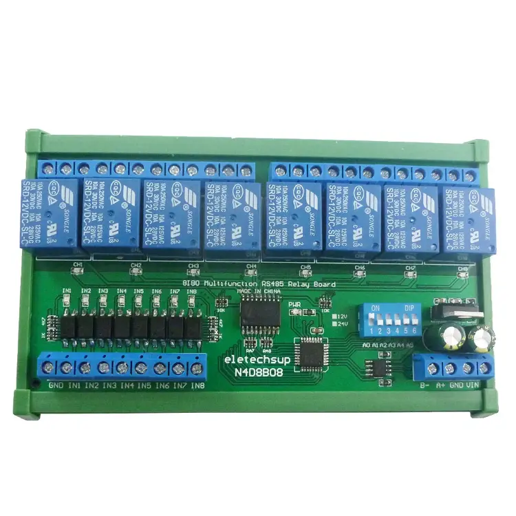 Релейный модуль 8 входов 8 выходов DC 12V 24V RS485 Modbus RTU DIN35