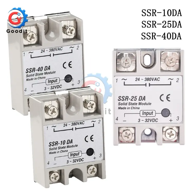 Твердотельное реле SSR-10DA SSR-25DA SSR-40DA 10А 25А 40А 3-32В DC 24-380В AC