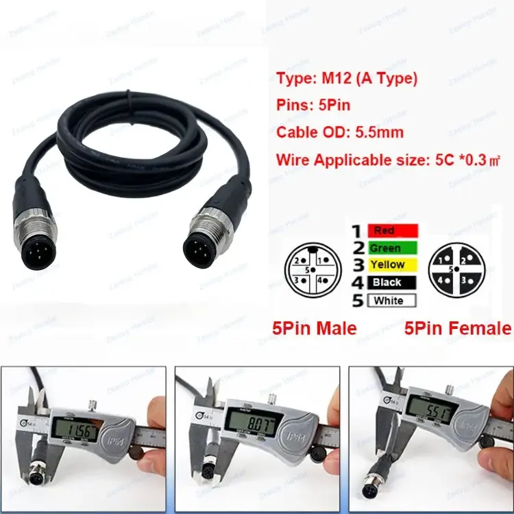 Кабель M12 A штекер-гнездо IP67 ПВХ 1м/2м/5м