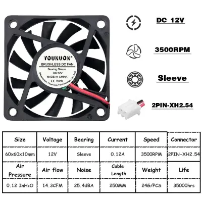 Охлаждающий вентилятор 6010 60x60x10 мм DC 5В/12В/24В бесщеточный, 2 шт