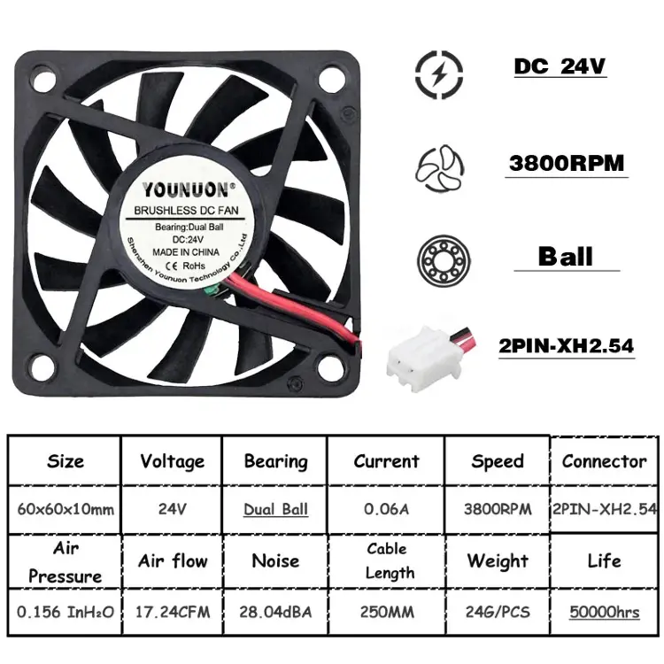 Охлаждающий вентилятор 6010 60x60x10 мм DC 5В/12В/24В бесщеточный, 2 шт