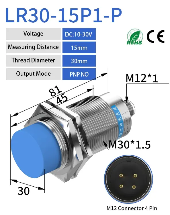 Разъем M30 индуктивный датчик приближения M12 4-контактный NPN PNP