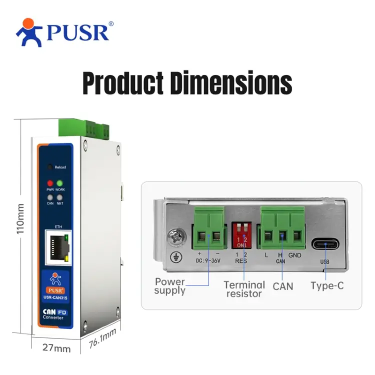 Преобразователь протокола CANFD в Ethernet/RS485/RS232 USR-CAN315/316
