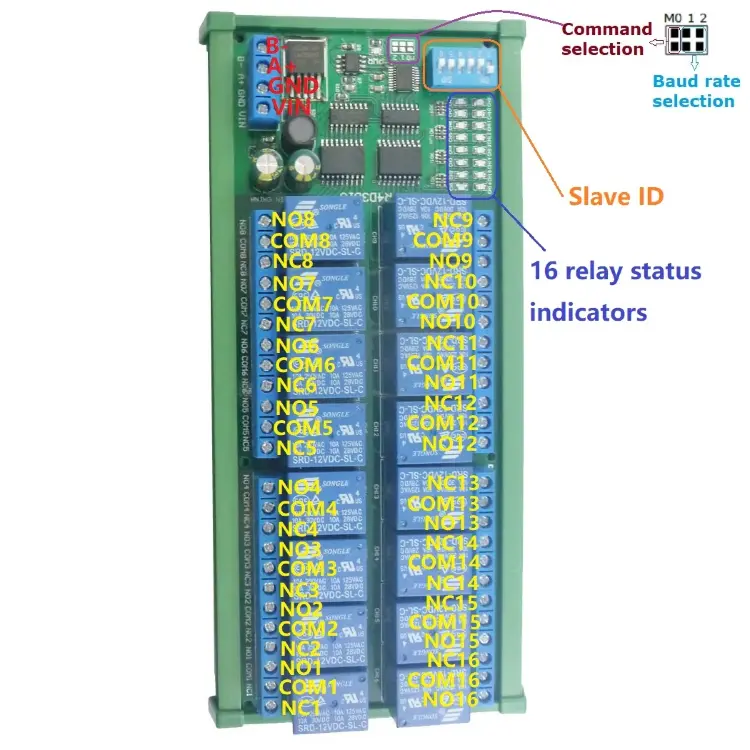 Модуль расширения ПЛК 16 каналов 12В 10А RS485 Modbus RTU релейный