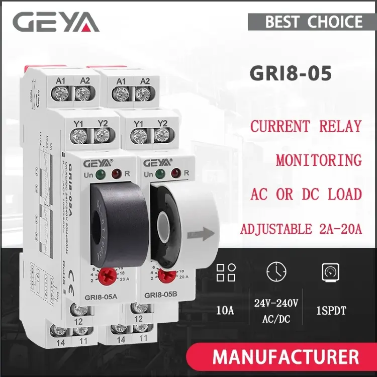 Реле контроля тока GEYA GRI8-05 2A-20A AC24V-240V защита от перегрузки