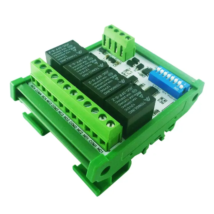 Релейный модуль 4CH Modbus RTU RS485 DC 12V 24V с DIP-переключателем и DIN-коробкой