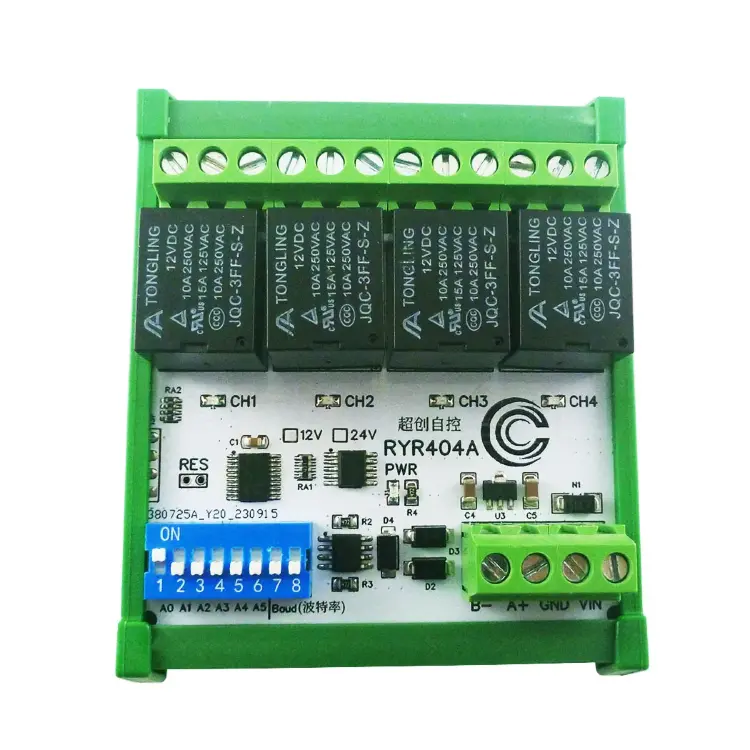 Релейный модуль 4CH Modbus RTU RS485 DC 12V 24V с DIP-переключателем и DIN-коробкой