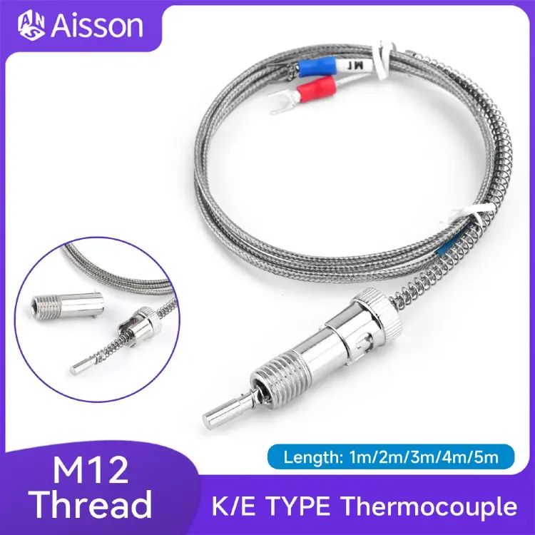 Термопара M12 типа K/E с пружинным байонетом 0-600°C, кабель 1-5м
