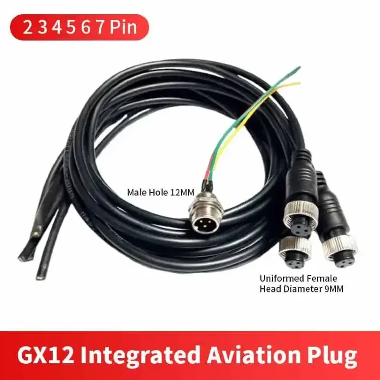 Кабель-разъем GX12 M12 авиационный штекер-гнездо 2-7 контактов