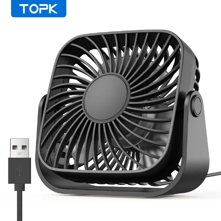 Портативный USB-вентилятор TOPK 4 дюйма, 3 скорости, 360° поворот