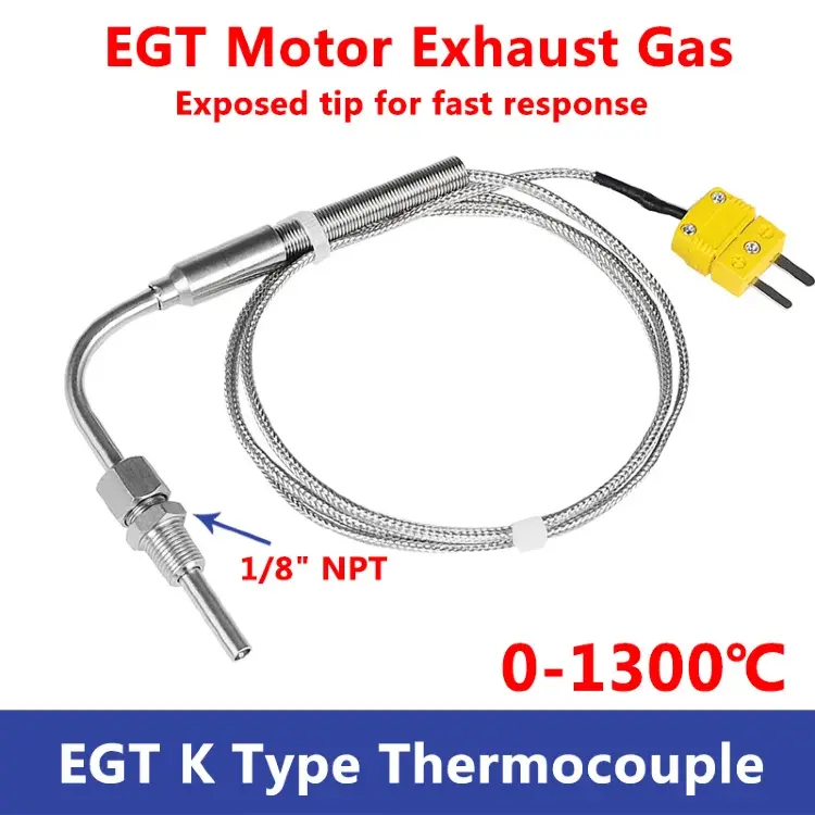 Датчик температуры выхлопных газов EGT тип K, термопара 1300°C, NPT 1/8"