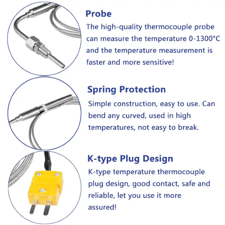 Датчик температуры выхлопных газов EGT тип K, термопара 1300°C, NPT 1/8"