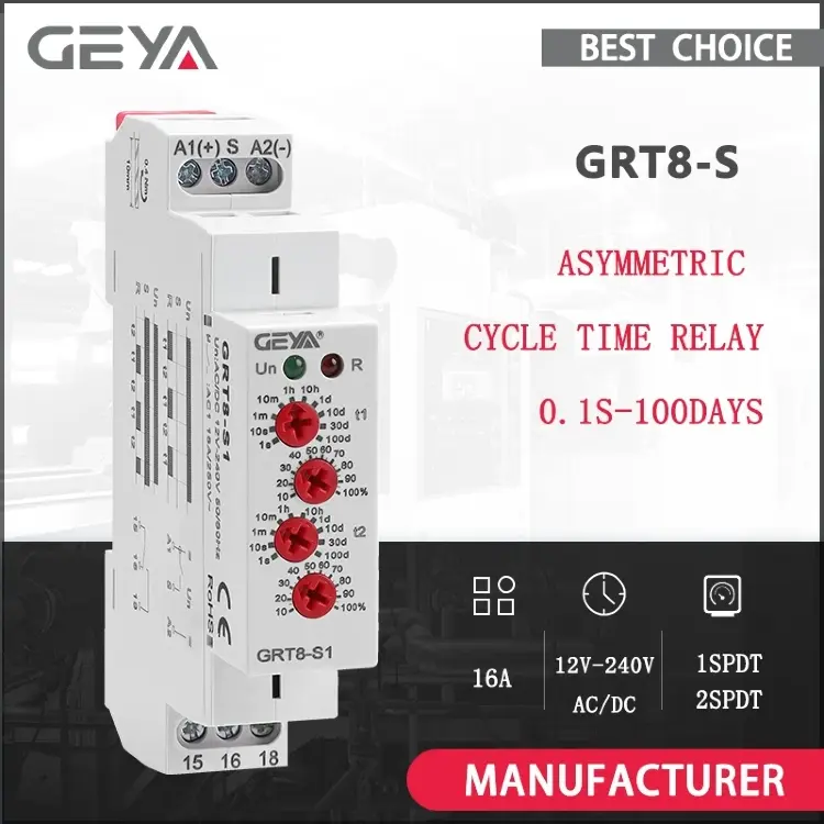 GEYA GRT8-S асимметричное реле времени SPDT 220В 16А AC/DC 12-240В