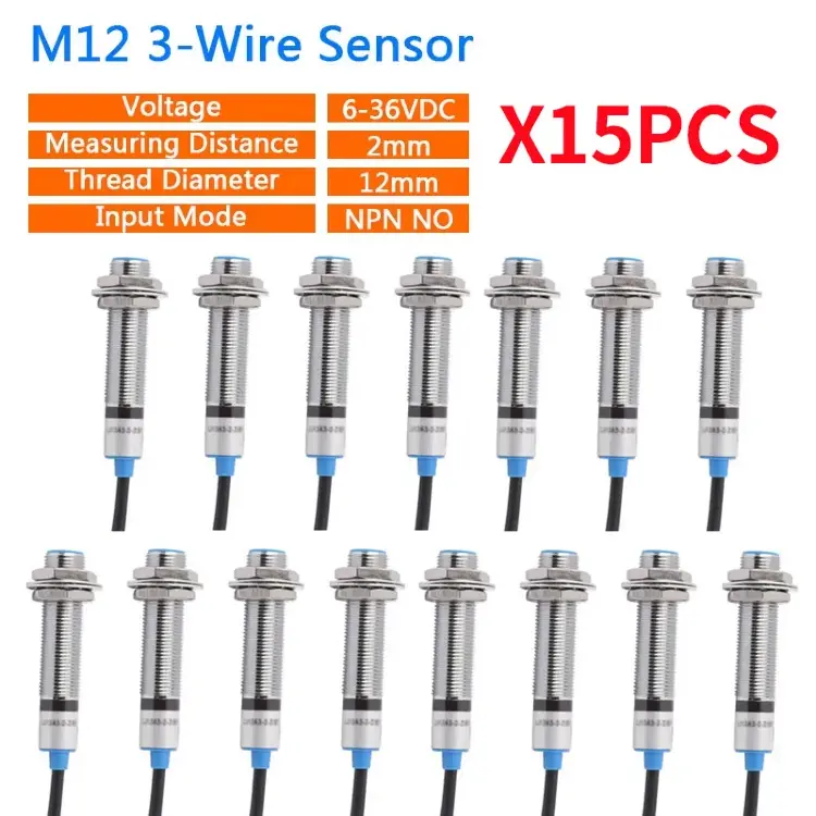 Набор из 15 экранированных индуктивных датчиков приближения M12 NPN/PNP DC6-36V