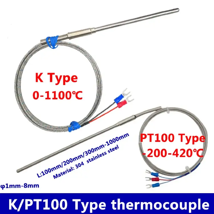Гибкий зонд температурный PT100/K до 1100°C, диаметр 1-5 мм