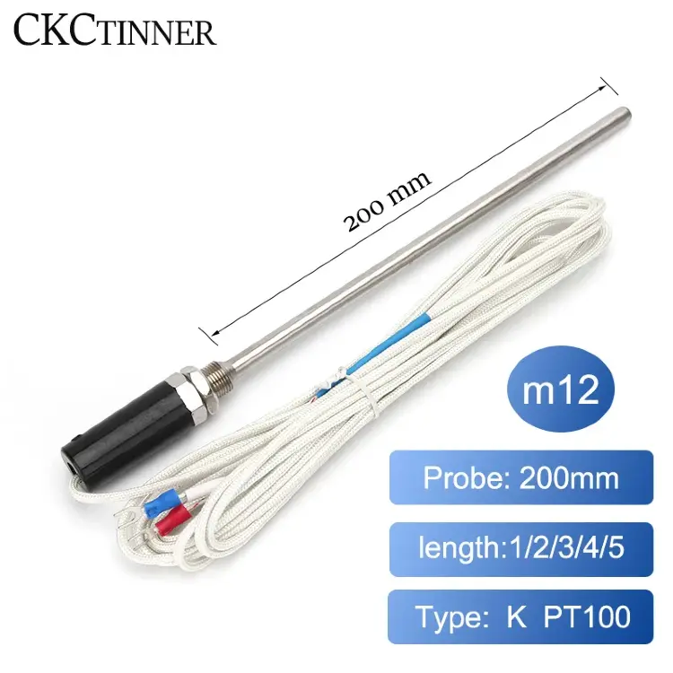Термопара M12 PT100 тип K 200 мм 0-600°C с кабелем