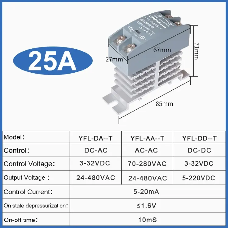 Твердотельное реле 60A на DIN-рейку SSR AC-AC DC-DC с радиатором