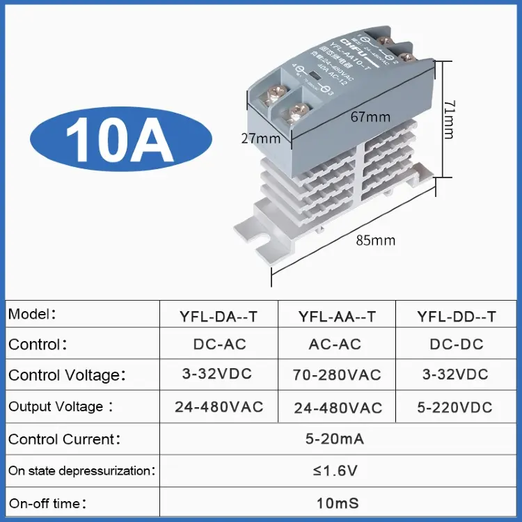 Твердотельное реле 60A на DIN-рейку SSR AC-AC DC-DC с радиатором