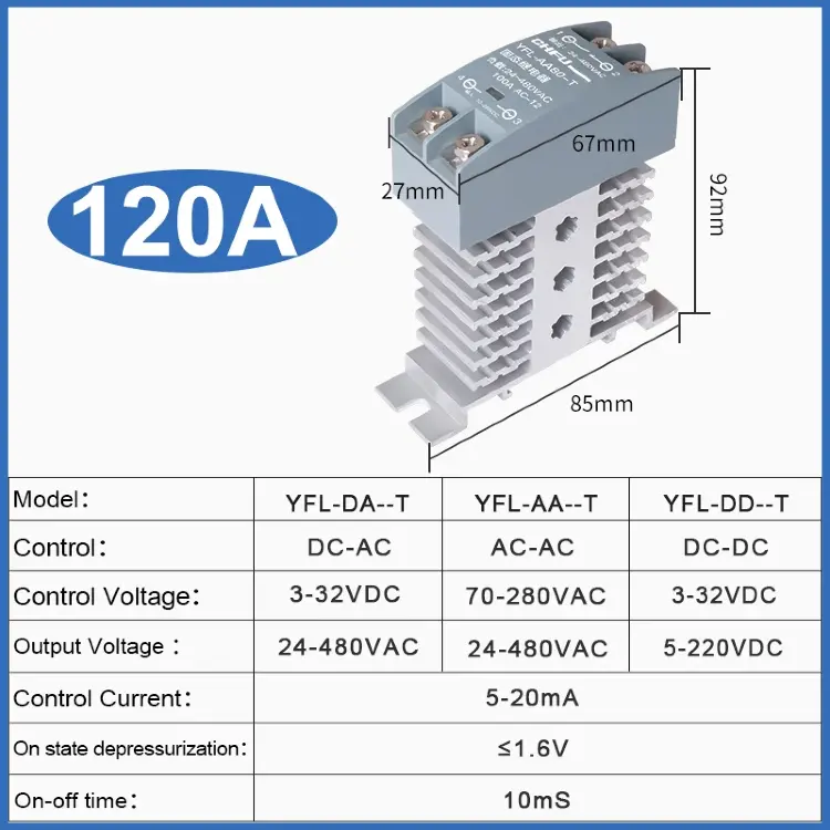 Твердотельное реле 60A на DIN-рейку SSR AC-AC DC-DC с радиатором