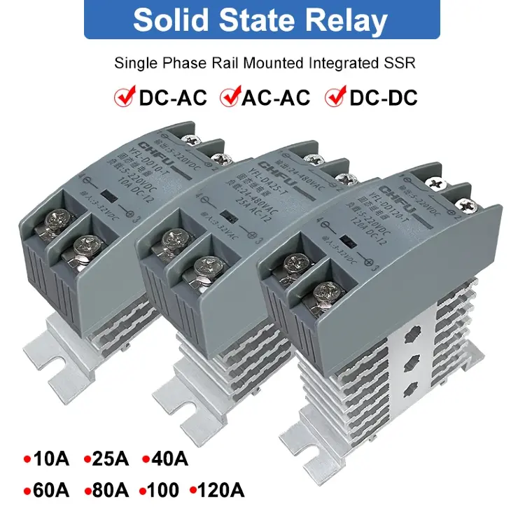 Твердотельное реле 60A на DIN-рейку SSR AC-AC DC-DC с радиатором