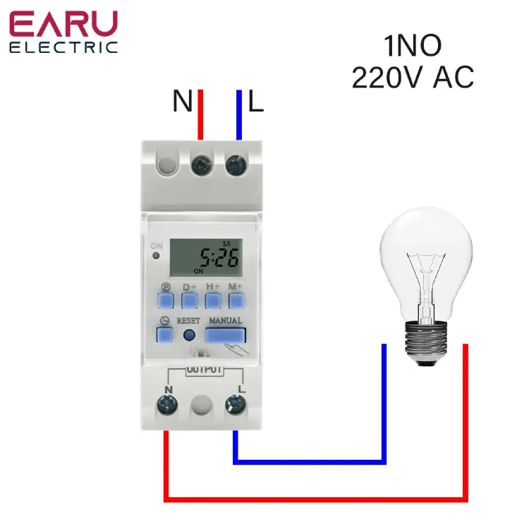 Таймер-реле электронный программируемый EARU THC15A 30A DC/AC 12В 220В DIN-рейка