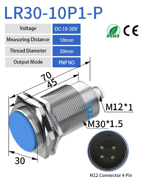 Индуктивный датчик приближения M30 M12 NPN PNP 4-контактный Flush