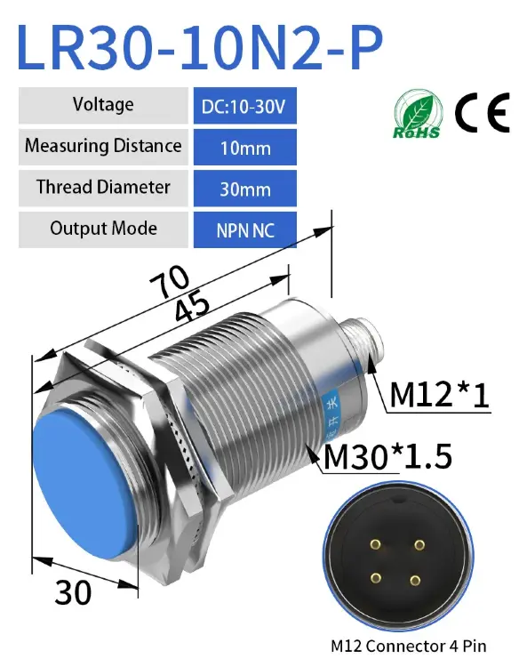 Индуктивный датчик приближения M30 M12 NPN PNP 4-контактный Flush