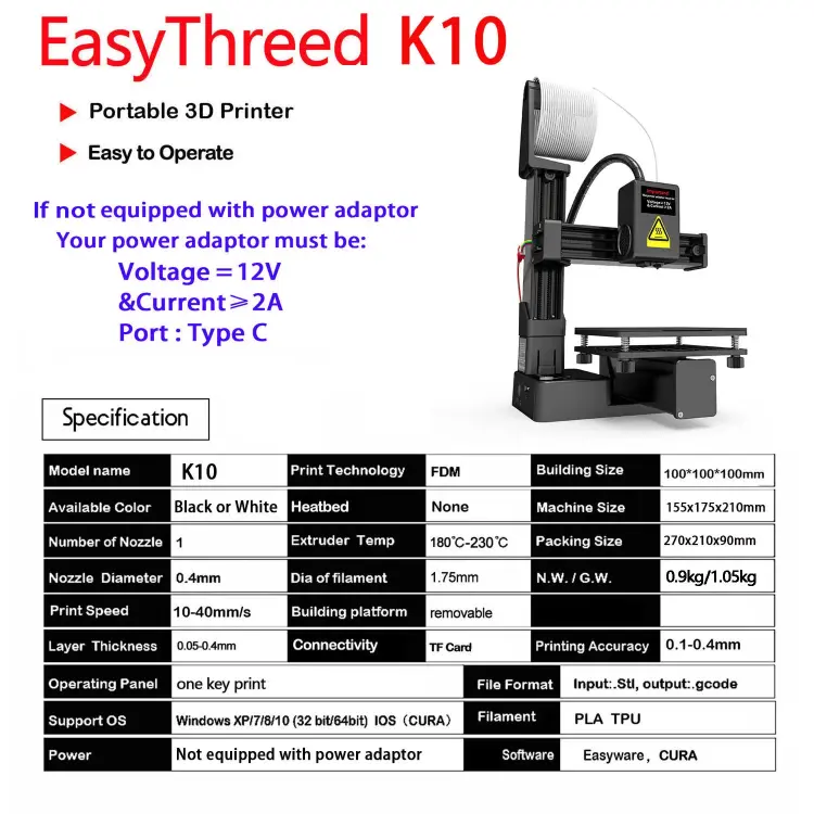 3D-принтер EasyThreed K10 начального уровня с ПО для нарезки