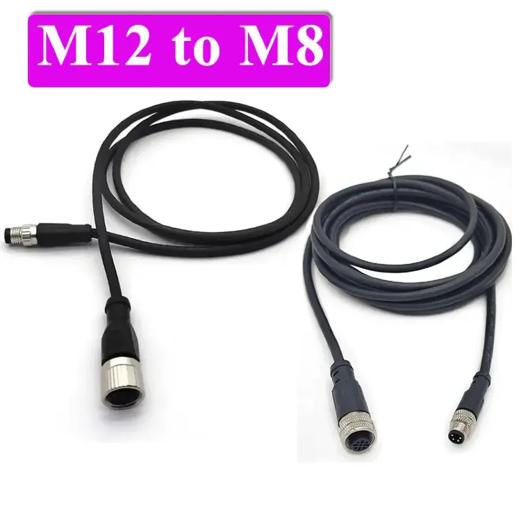 Кабель-удлинитель M12-M8 3-контактный/4-контактный водонепроницаемый для датчиков