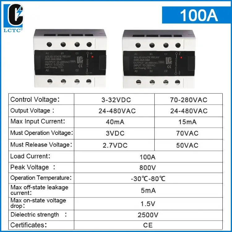 Трехфазное твердотельное реле SSR-3DA SSR-3AA 10-120A DC-AC с нулевым срабатыванием