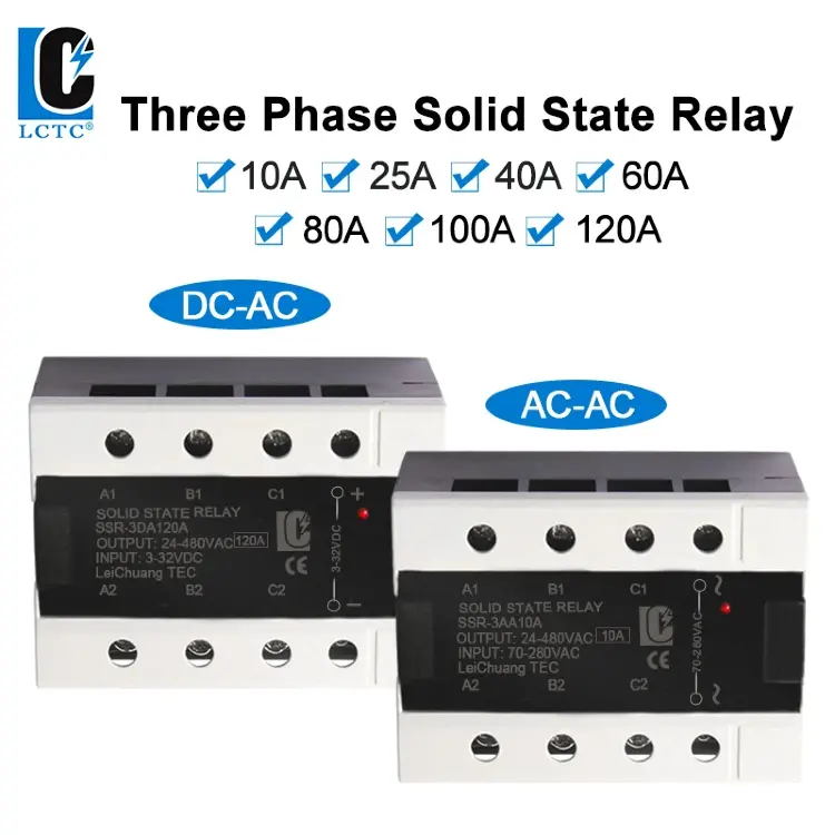 Трехфазное твердотельное реле SSR-3DA SSR-3AA 10-120A DC-AC с нулевым срабатыванием