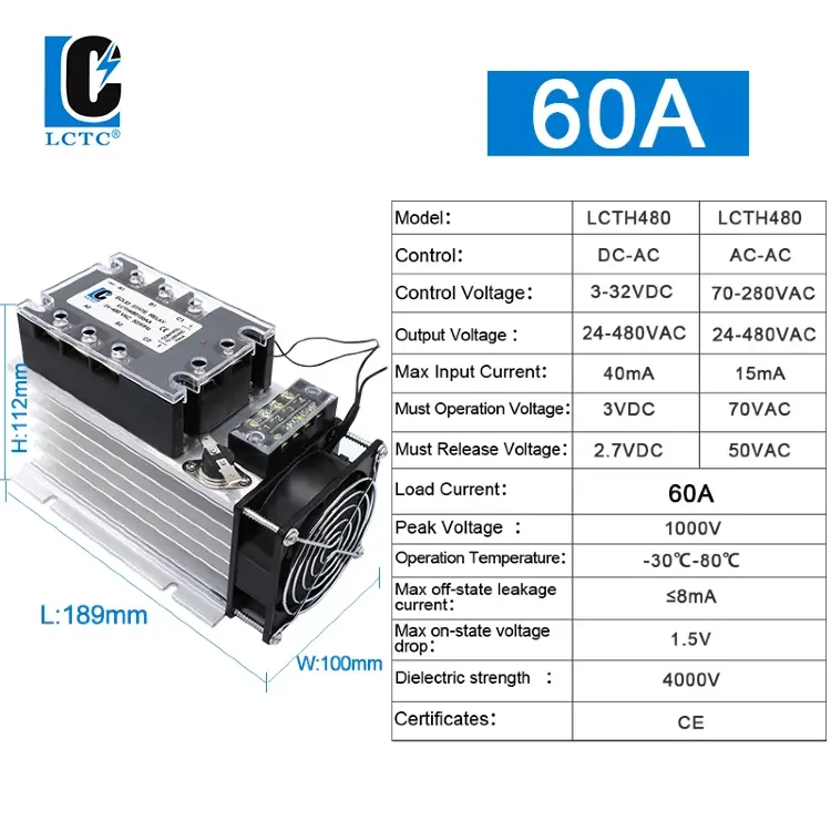Трехфазное твердотельное реле SSR LCTC 3-32VDC с радиатором 380V