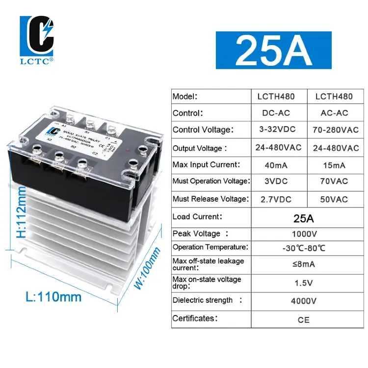 Трехфазное твердотельное реле SSR LCTC 3-32VDC с радиатором 380V