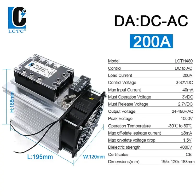 Трехфазное твердотельное реле SSR LCTC 3-32VDC с радиатором 380V