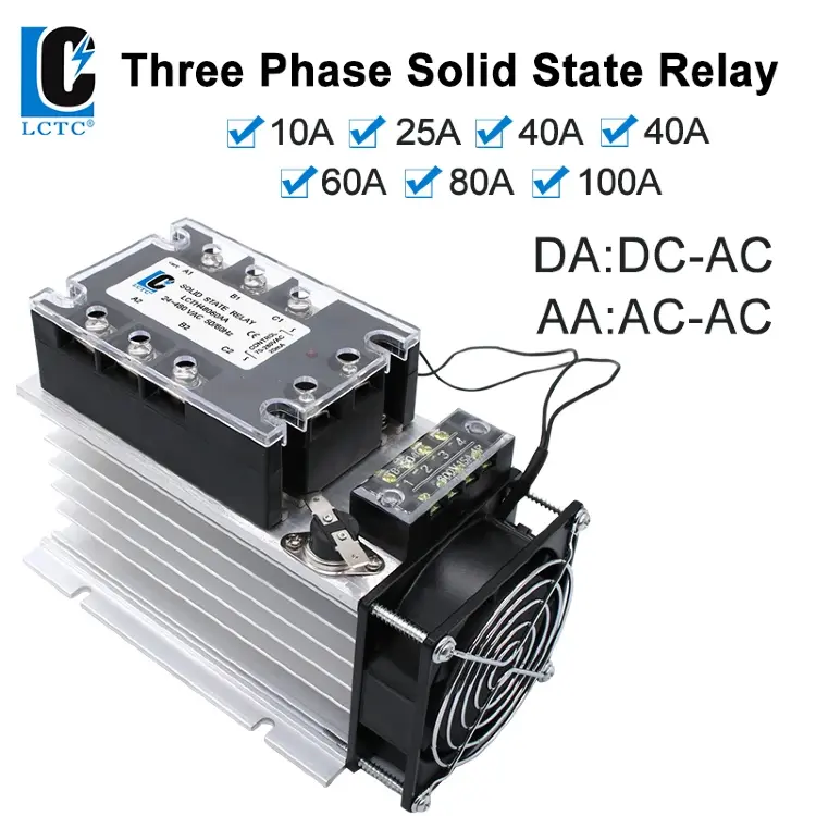 Трехфазное твердотельное реле SSR LCTC 3-32VDC с радиатором 380V