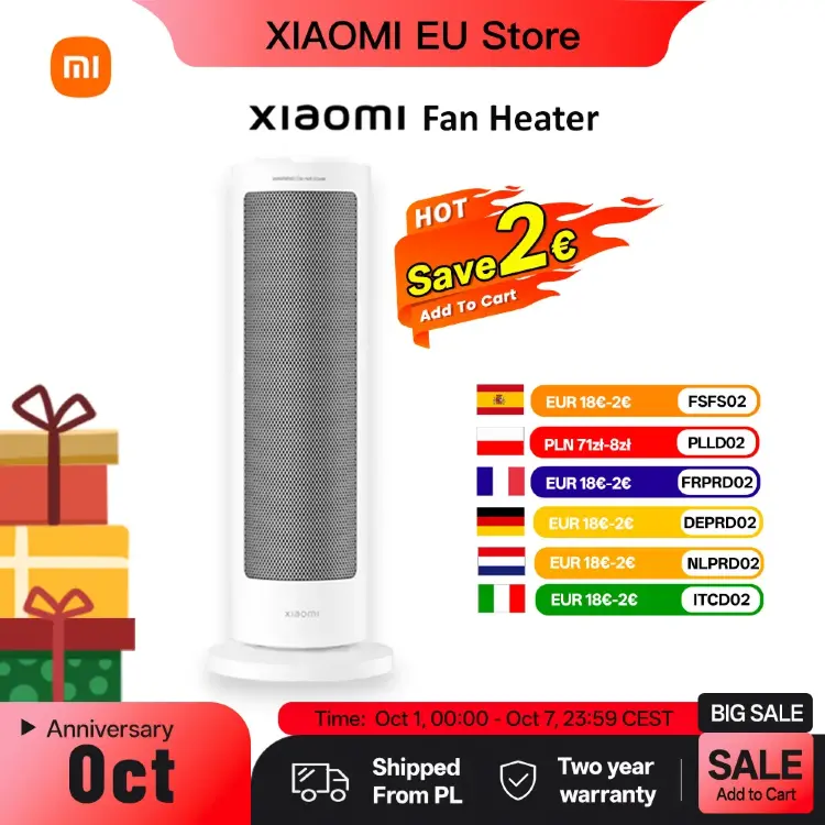 Тепловентилятор Xiaomi компактный с осцилляцией 2000 Вт