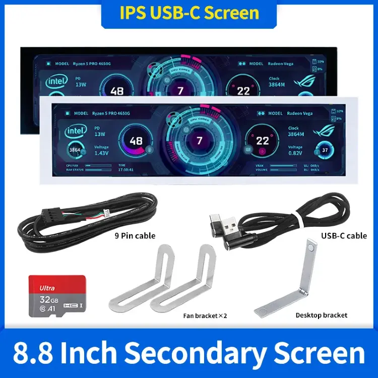 Портативный вторичный экран TURZX 8,8" USB IPS дисплей
