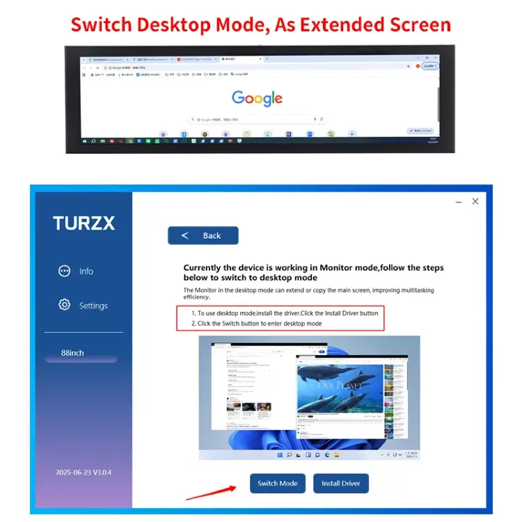 Портативный вторичный экран TURZX 8,8" USB IPS дисплей