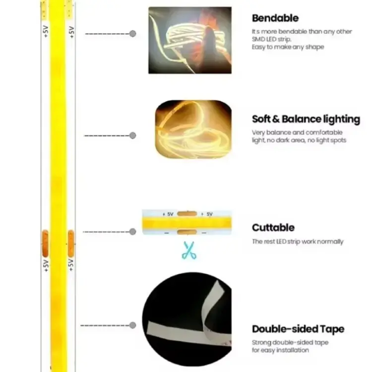 Светодиодная лента COB DC5V 320LED/м с USB питанием