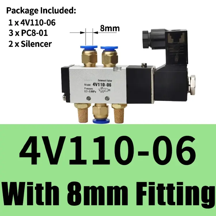 Пневматический электромагнитный клапан 4V110-06 DC24V/DC12V/AC110V 1/8" 5-позиционный