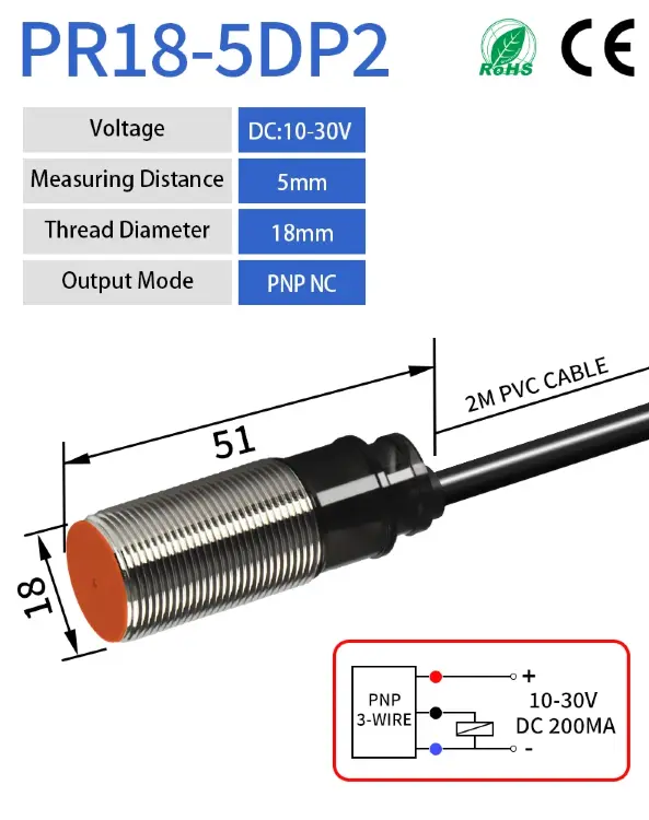 Датчик приближения M18 NPN PNP PR18-5DN PR18-5DP индуктивный 12-24В