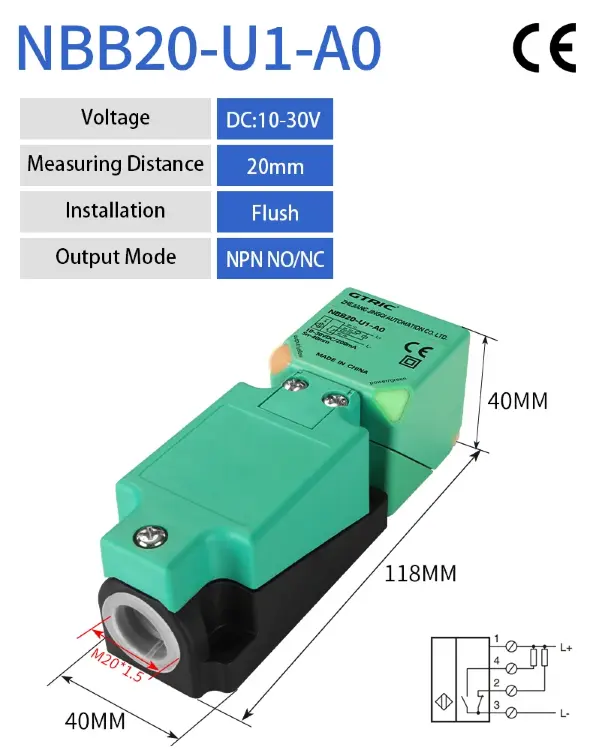 Индуктивный датчик GTRIC NBB20/NBN40-U1-A2 NPN PNP 20-40 мм