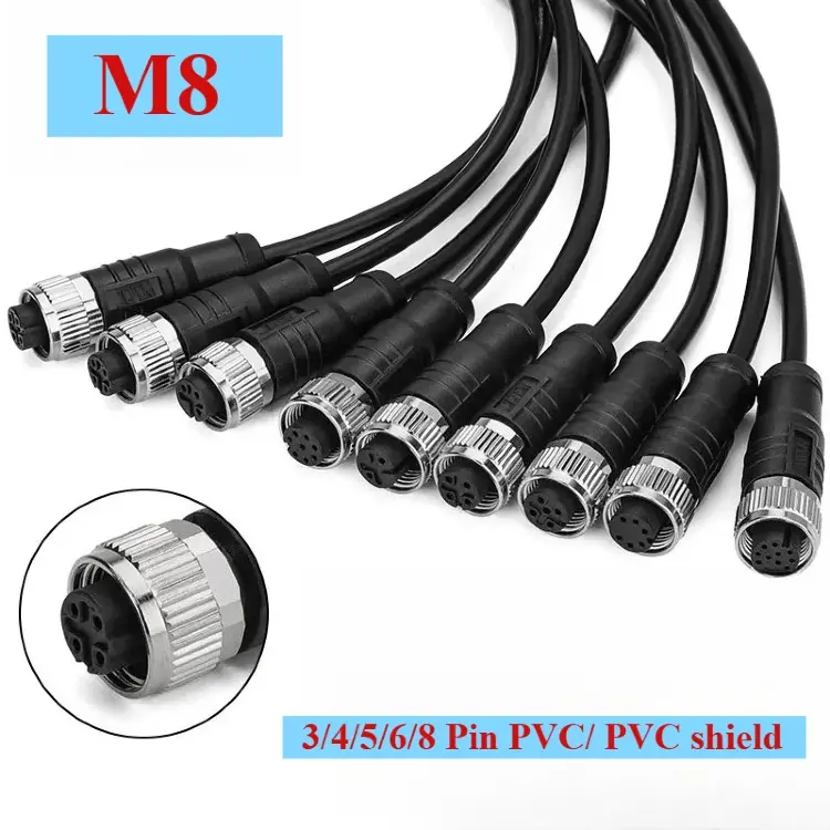 Авиационный разъем M8 прямой/угловой 3-8 контактов IP67 с кабелем 0.5-5м