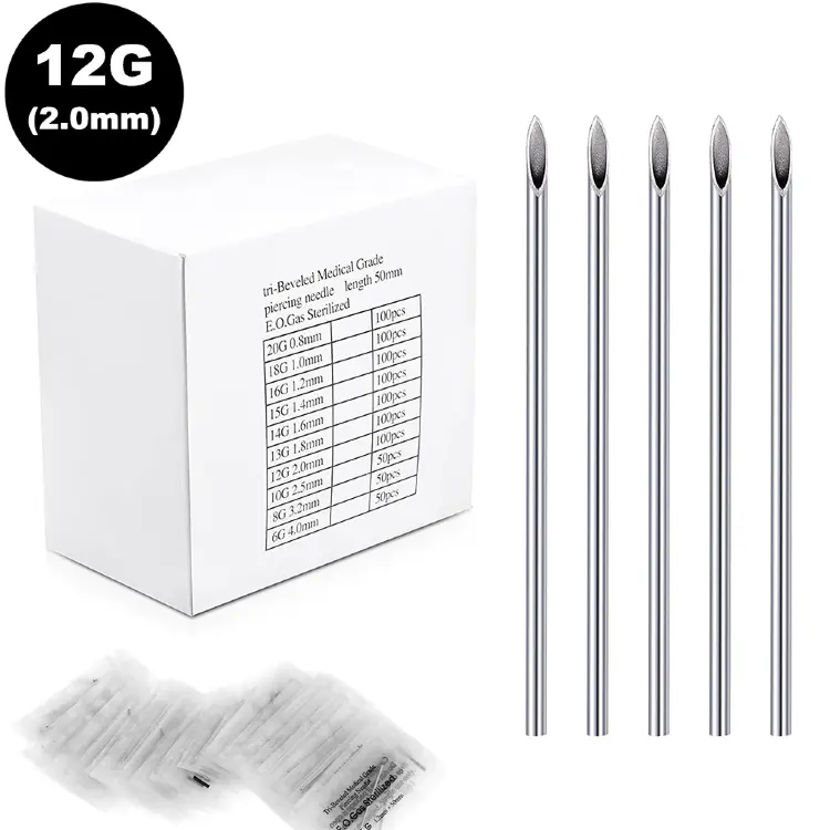Стерильные иглы для пирсинга из хирургической стали 10-20G