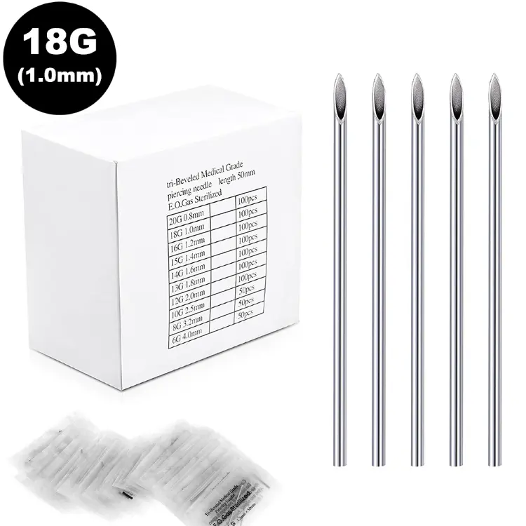 Стерильные иглы для пирсинга из хирургической стали 10-20G